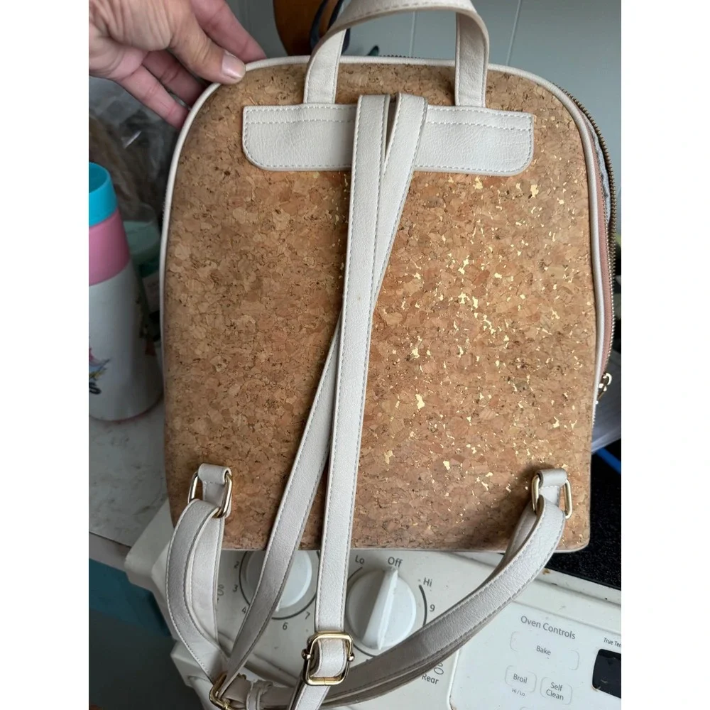 Miztique Daisy Cork Backpack Gold Fleck Vegan Leather Ivory Trim